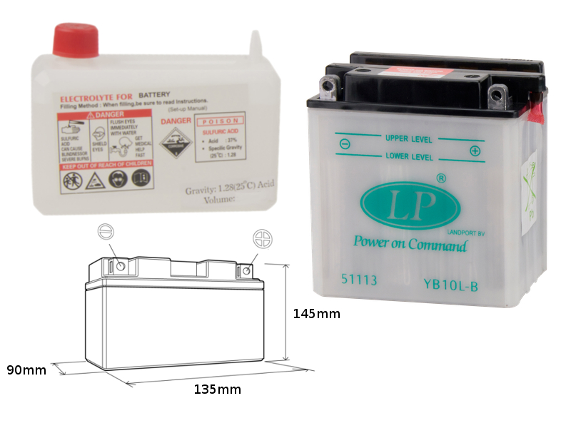 LANDPORT akumulátor YB10L-B (MD LB10L-B) 12V 11AH 134X90X145 obsluhovaný - elektrolyt zvlášť (4) UE48